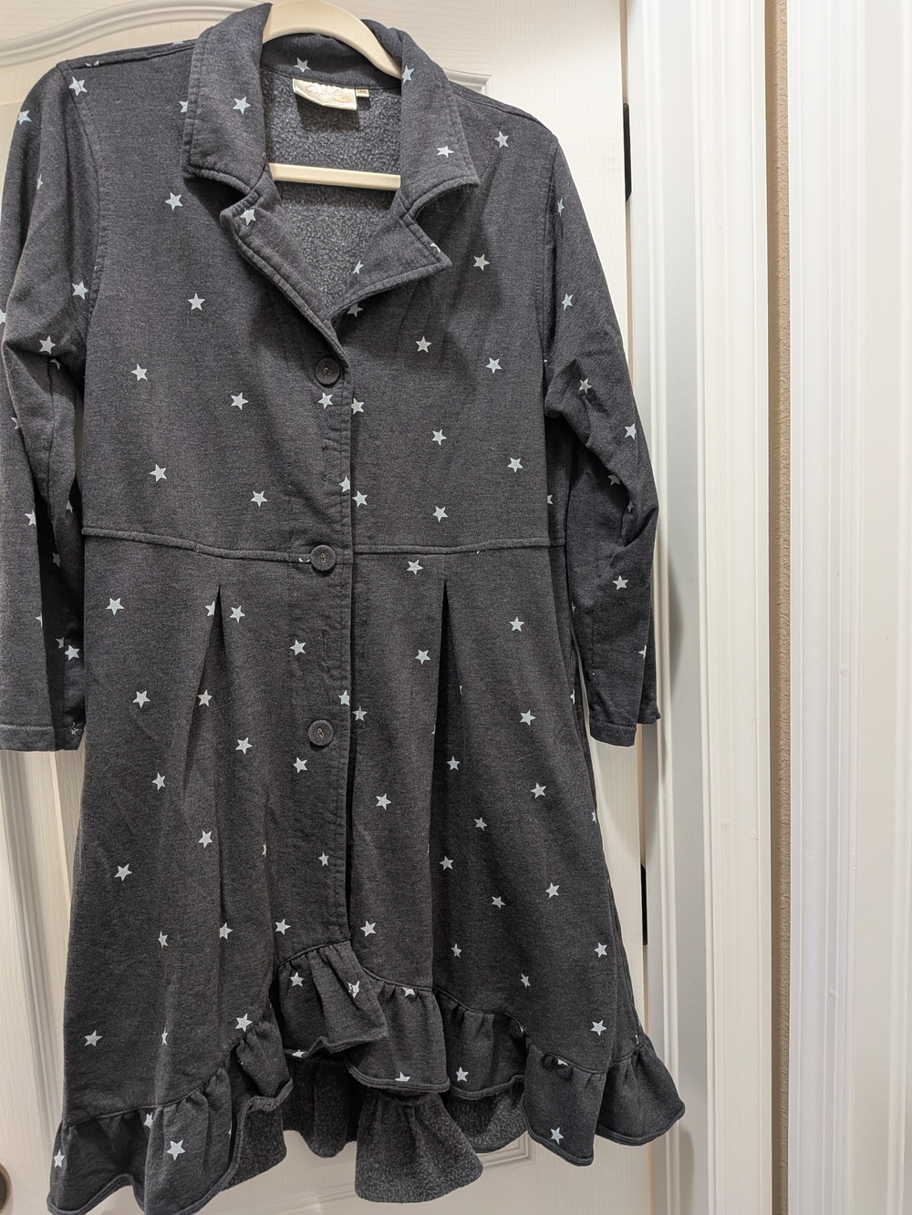 Paper Lace Navy Star Print Button-Front Jacket with Ruffle Hem PTP 21"